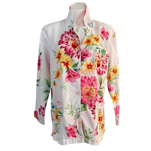 VICTORIA’S SECRET Floral Button Down Sleep Shirt Swim Cover Up Size M - Picture 1 of 9
